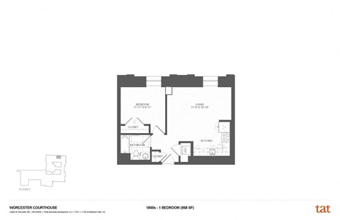 Floor plan for 1 bed, 1 bath, 957 sqft